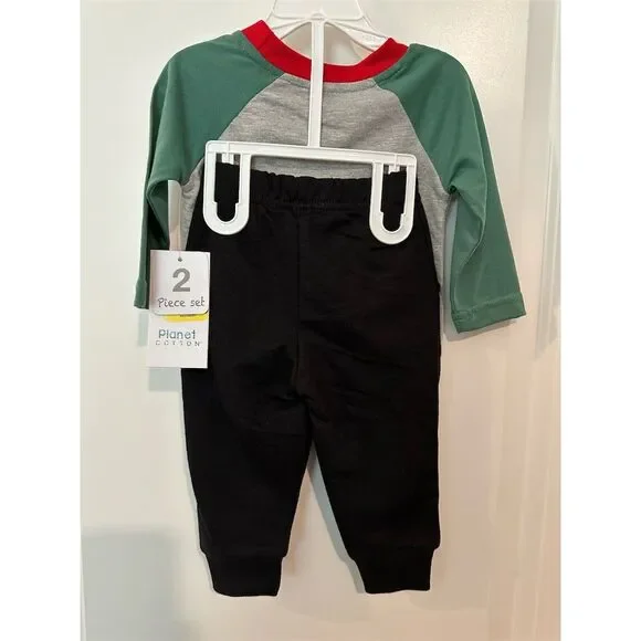 Planet Cotton Unisex Newborn Reindeer Holiday 2 Pc Set Top & Pants Newborn - Picture 2 of 3